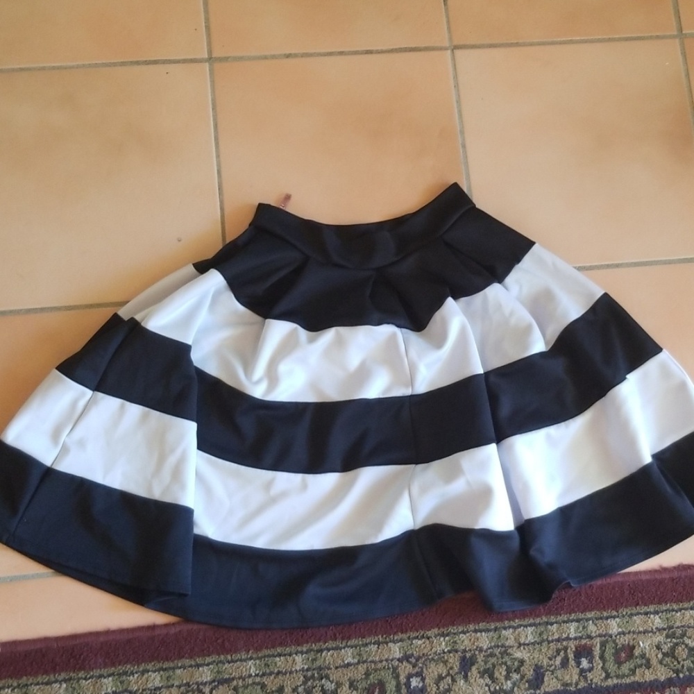 Black and White striped skater skirt